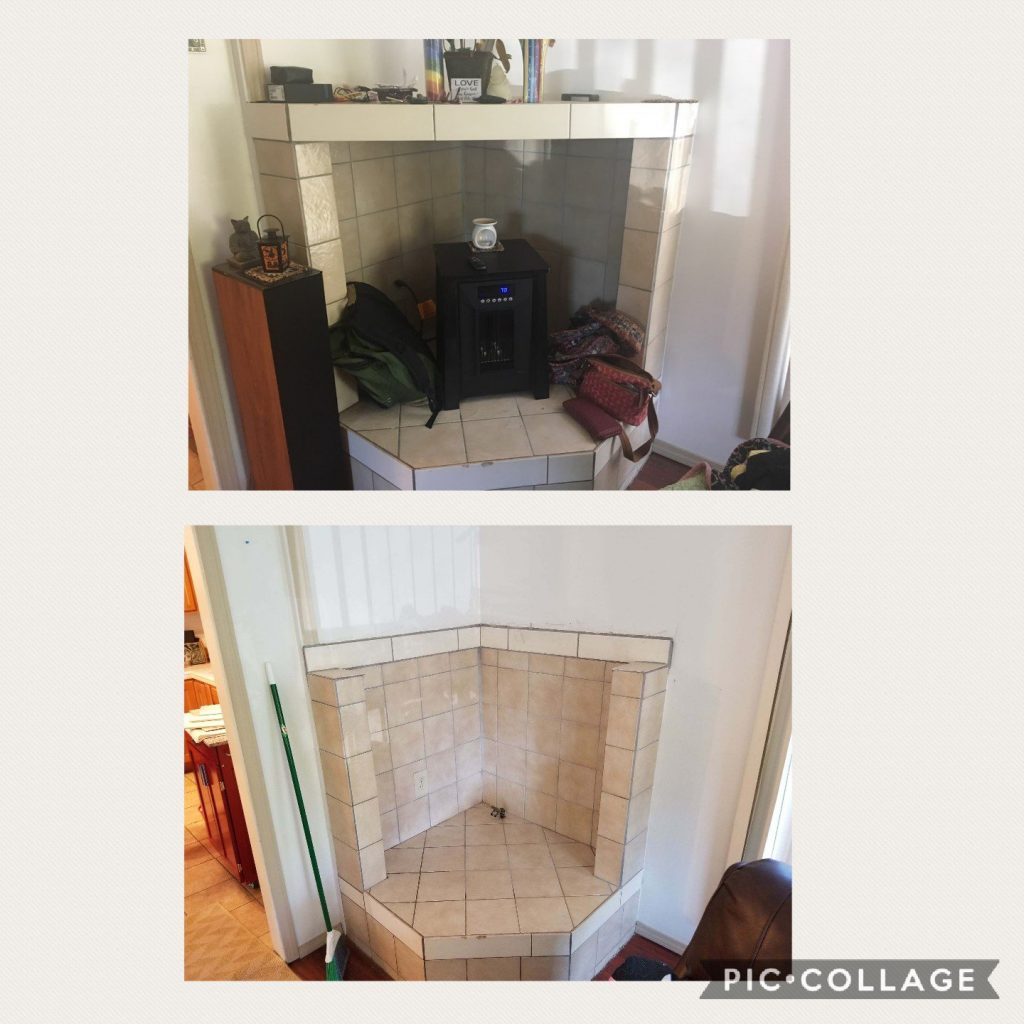 Fireplace mantel repairremodel and tile Hedgehog Home Services, LLC